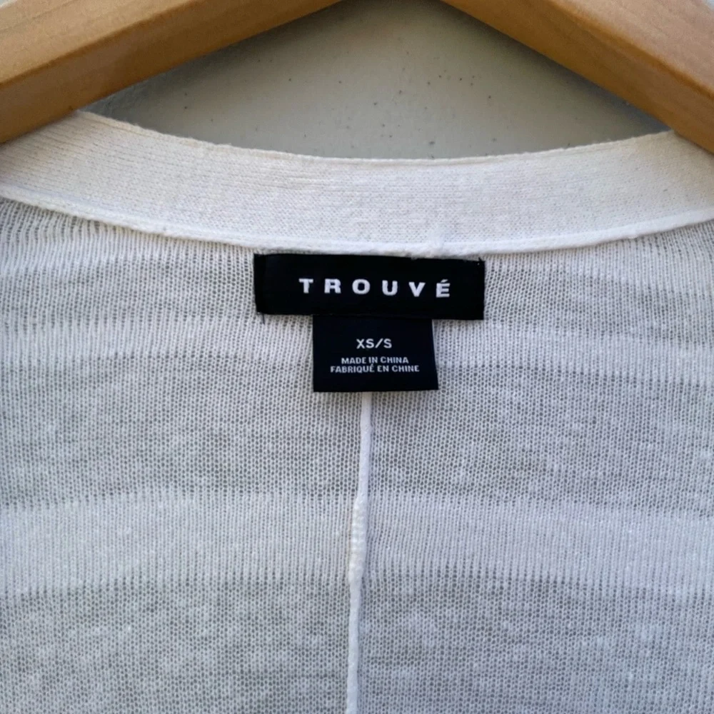 Trouve White Linen Blend Simi Sheer Striped Dolman Sleeve Open Cardigan Sz XS